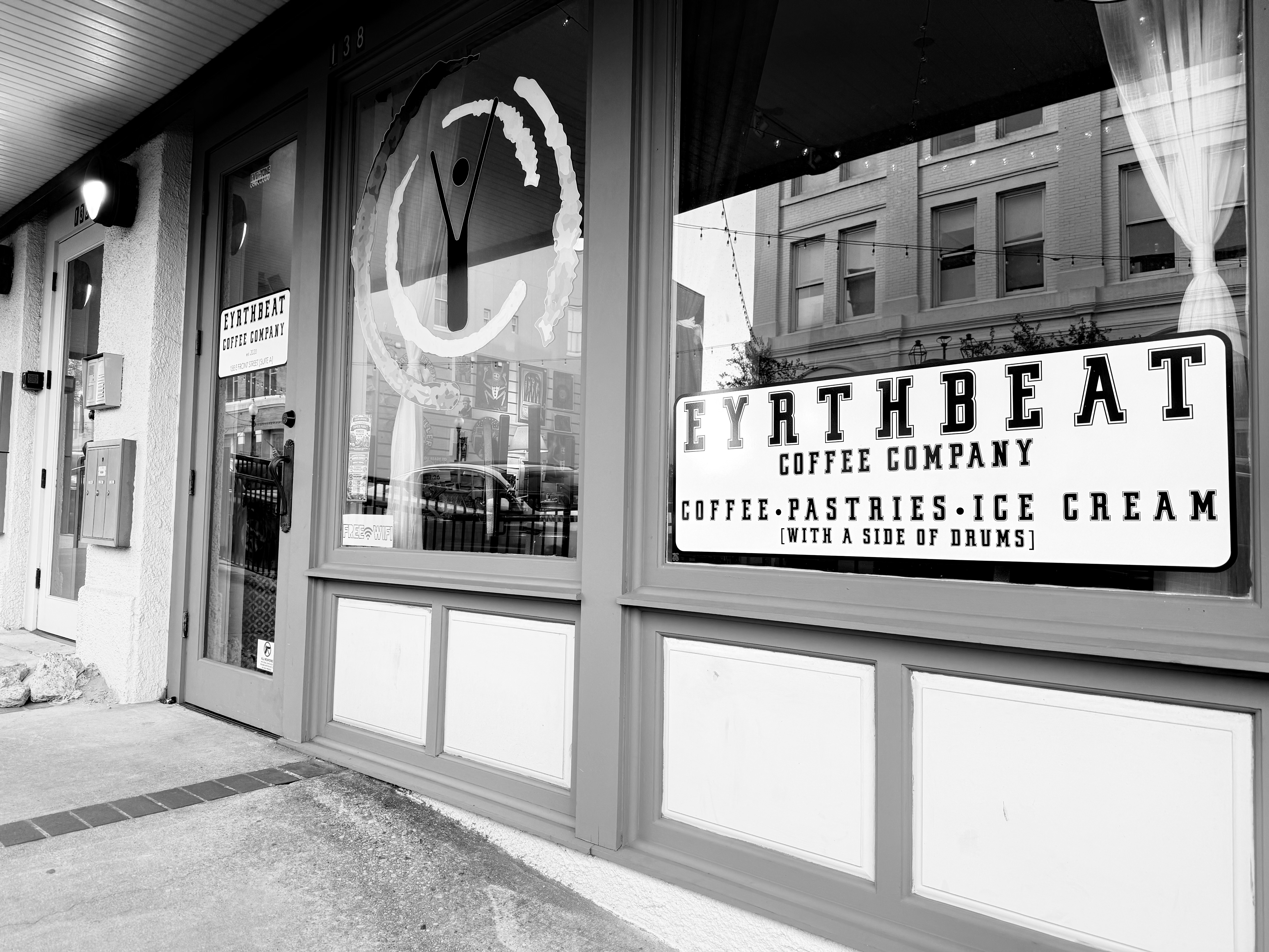 The eYrthBeat Coffee Company storefront in Downtown Hattiesburg